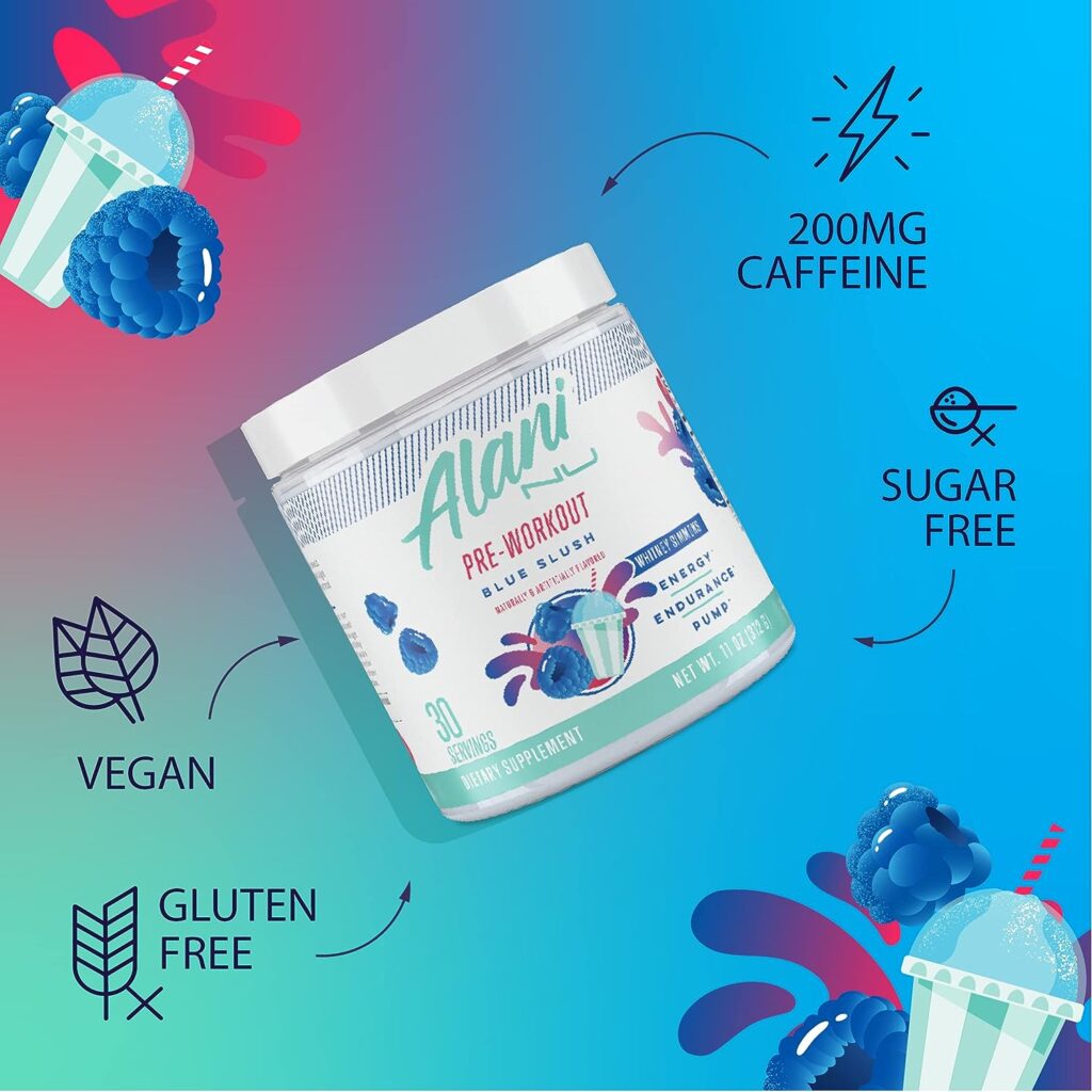 Alani Nu Pre Workout Supplement Powder for Energy, Endurance  Pump | Sugar Free | 200mg Caffeine | Formulated with Amino Acids Like L-Theanine to Prevent Crashing | Blue Slush, 30 Servings