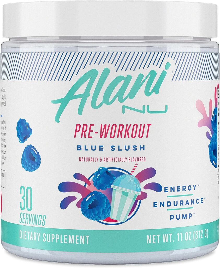 Alani Nu Pre Workout Supplement Powder for Energy, Endurance  Pump | Sugar Free | 200mg Caffeine | Formulated with Amino Acids Like L-Theanine to Prevent Crashing | Blue Slush, 30 Servings