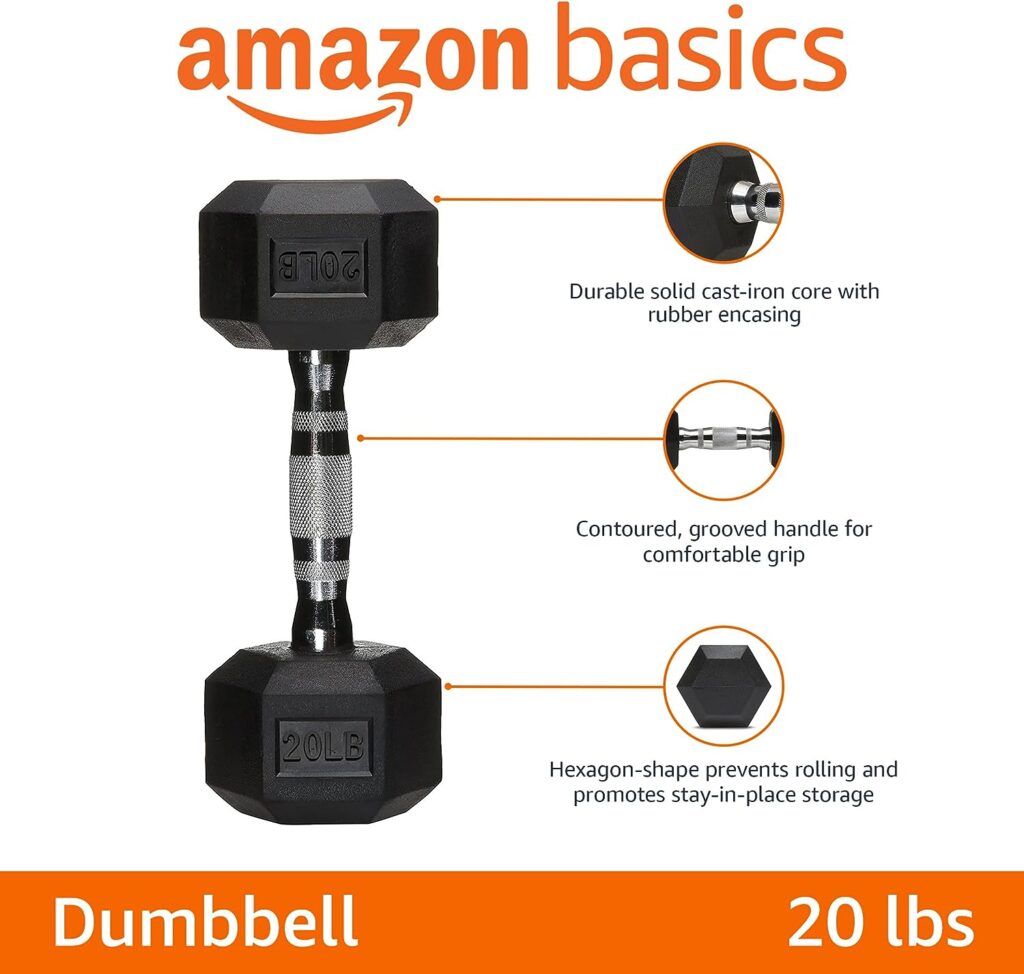 Amazon Basics Rubber Encased Exercise  Fitness Hex Dumbbell, Hand Weight For Strength Training