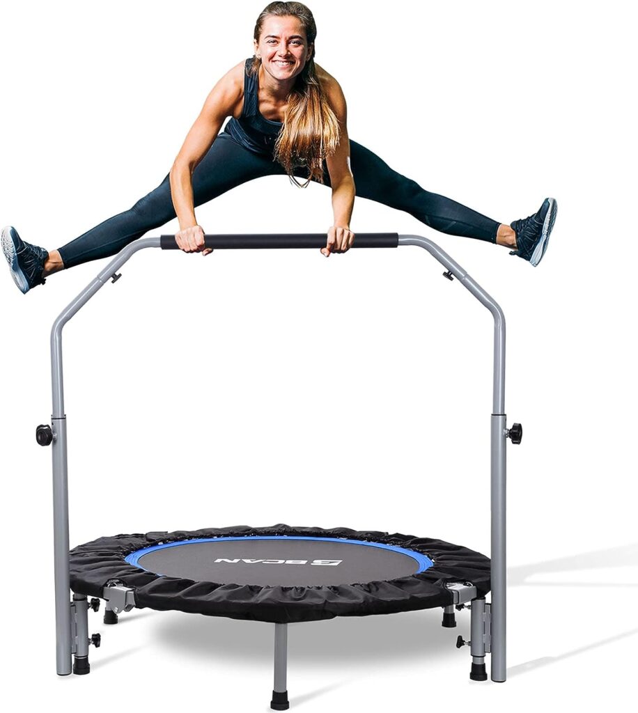 BCAN 40/48 Foldable Mini Trampoline Max Load 330lbs/440lbs, Fitness Rebounder with Adjustable Foam Handle, Exercise Trampoline for Adults Indoor/Garden Workout