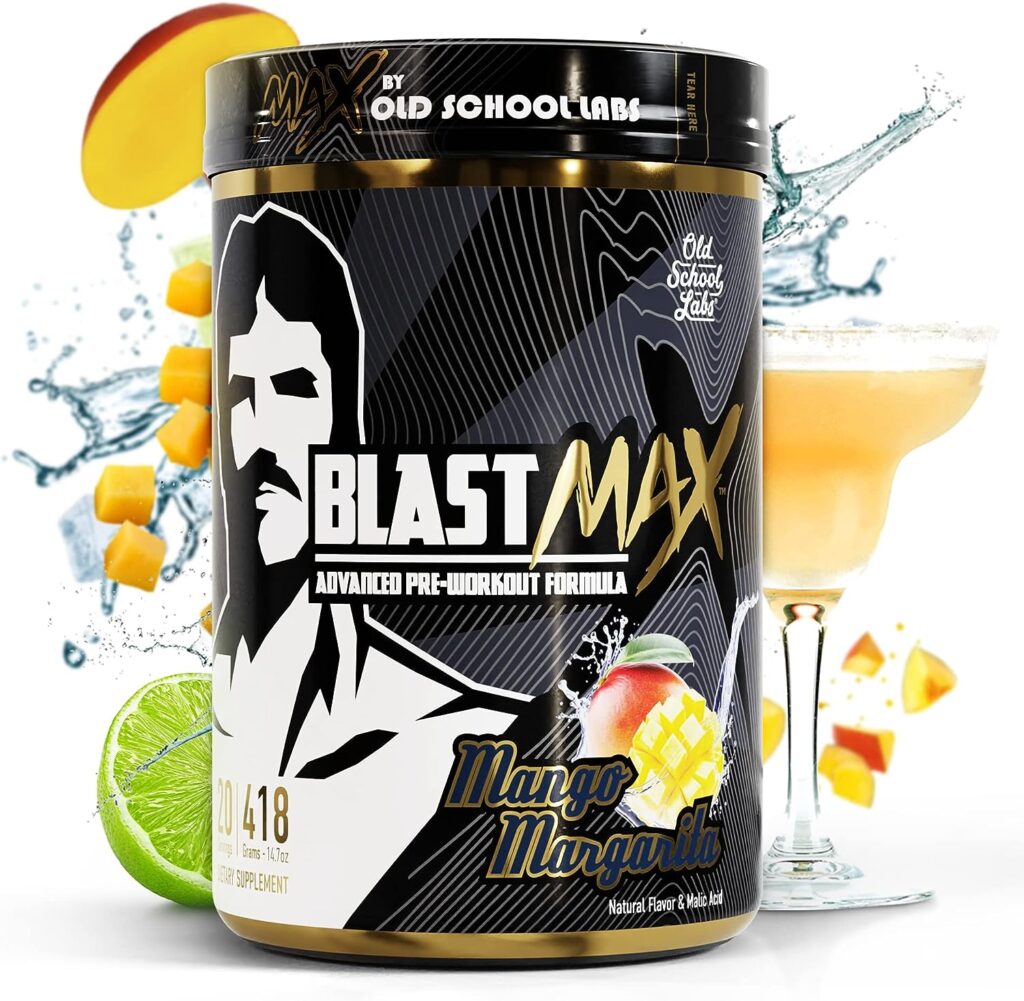 BLAST MAX – High-Stim Pre-Workout Powder – Highly Acclaimed Fully Stacked Pre Workout Energy Drink for Max Endurance, Max Pumps, Max Focus, and Max Power – Sugar-Free Mango Margarita Flavor – 418g