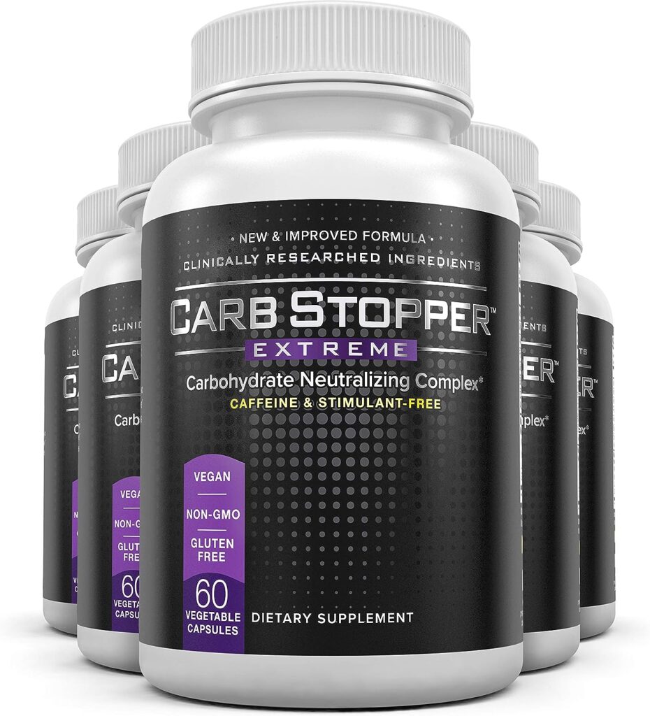 Carb Stopper Extreme (5 Bottles Maximum Strength, Natural Carbohydrate and Starch Neutralizer | Keto Diet Cheat Supplement to Intercept Carbs with White Kidney Bean Extract, 60 Caps Each