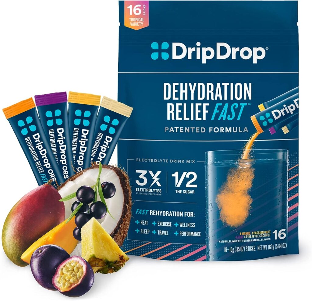 DripDrop Hydration - Electrolyte Powder Packets - Mango, Acai, Passion Fruit, Pineapple Coconut - 16 Count