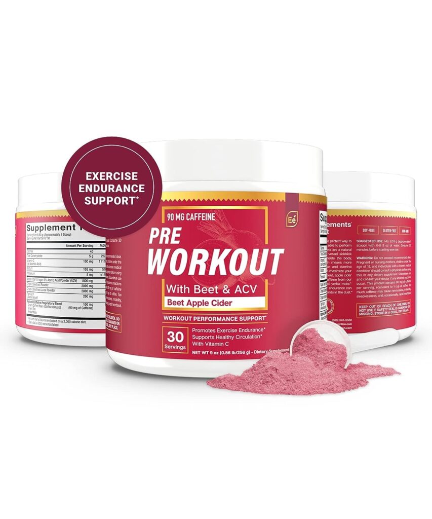 Essential Elements PreWorkout Powder with Beet Root  ACV | Superfood Energy Supplement  All-Natural Nitric Oxide Booster Plus Caffeine 30 Servings