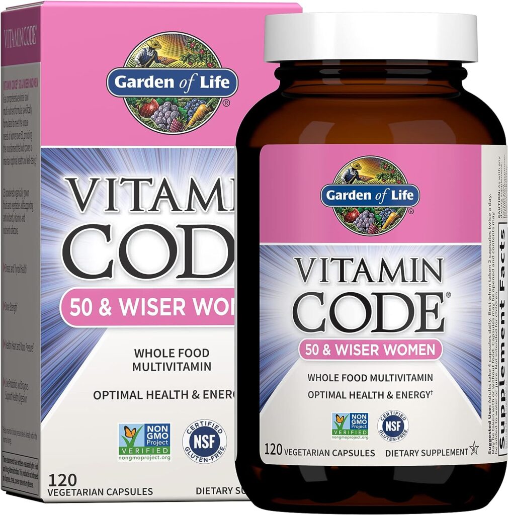 Garden of Life Multivitamin for Women 50  Over, Vitamin Code Women 50  Wiser Multi, Vitamins for Women 50 Plus with B Vitamins, Vitamins A, C, D3, E  K, CoQ10, Probiotics  Enzymes, 120 Capsules