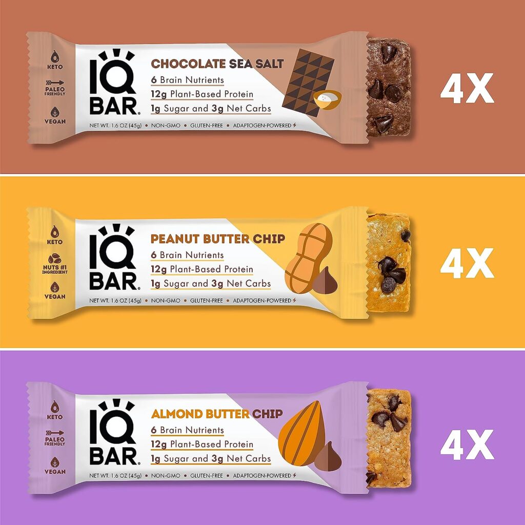 IQBAR Brain and Body Keto Protein Bars - Chocolate Lovers Variety Keto Bars - 12-Count Energy Bars - Low Carb Protein Bars - High Fiber Vegan Bars and Low Sugar Meal Replacement Bars - Vegan Snacks