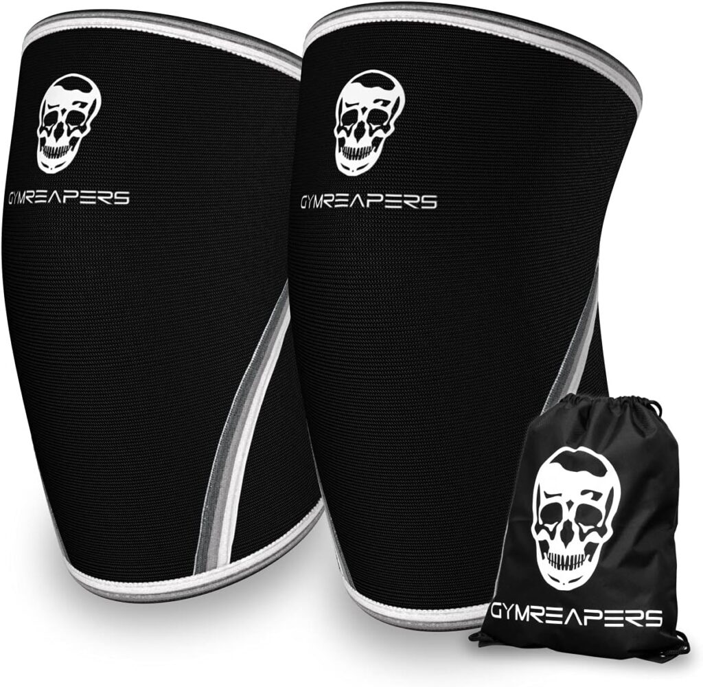 Knee Sleeves (1 Pair) With Gym Bag - IPF Approved - Knee Sleeve  Compression Brace for Squats, Fitness, Weightlifting, and Powerlifting - Gymreapers 7MM Sleeve Pair - For Men  Women - 1 Year Warranty (Large)