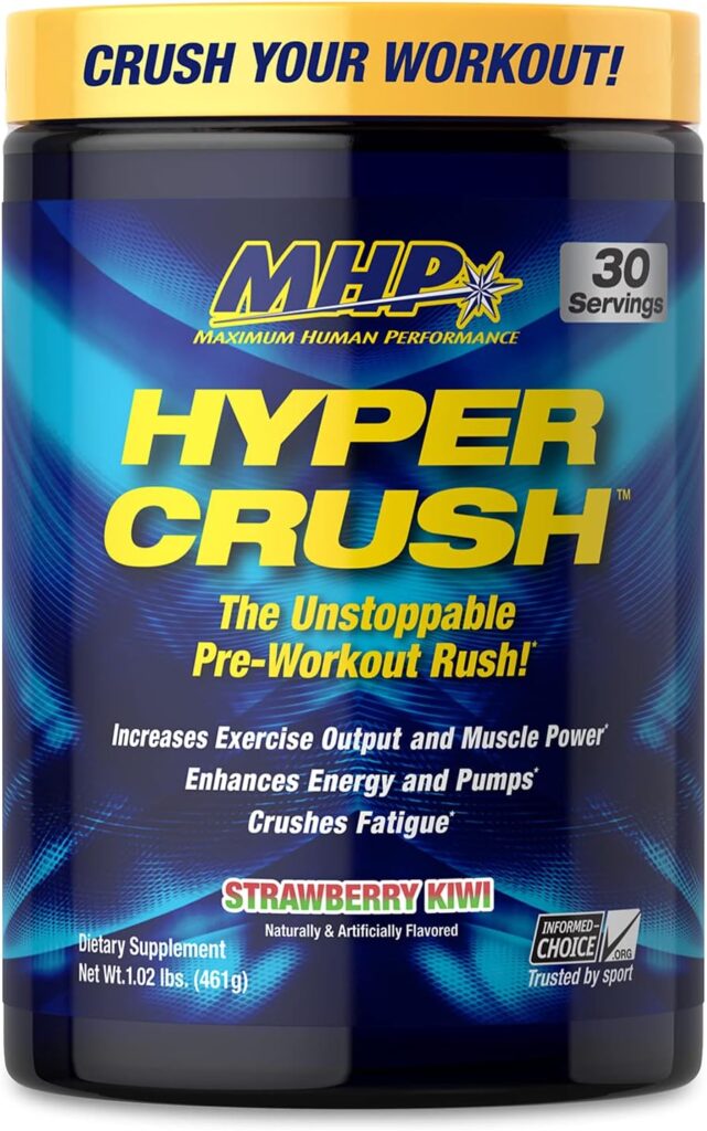 Maximum Human Performance Hyper Crush Pre Workout Powder, Increases Energy, Muscle Pumps, Power, Fights Fatigue, creatine, beta Alanine, Nitric Oxide, citrulline, AKG, Strawberry Kiwi, 30 Servings