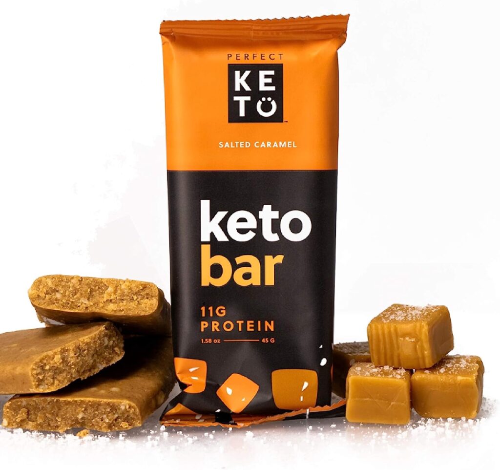 Perfect Keto Bars - The Cleanest Keto Snacks with Collagen and MCT. No Added Sugar, Keto Diet Friendly - 3g Net Carbs, 18g Fat,11g protein - Keto Diet Food Dessert (Salted Caramel, 12 Bars)