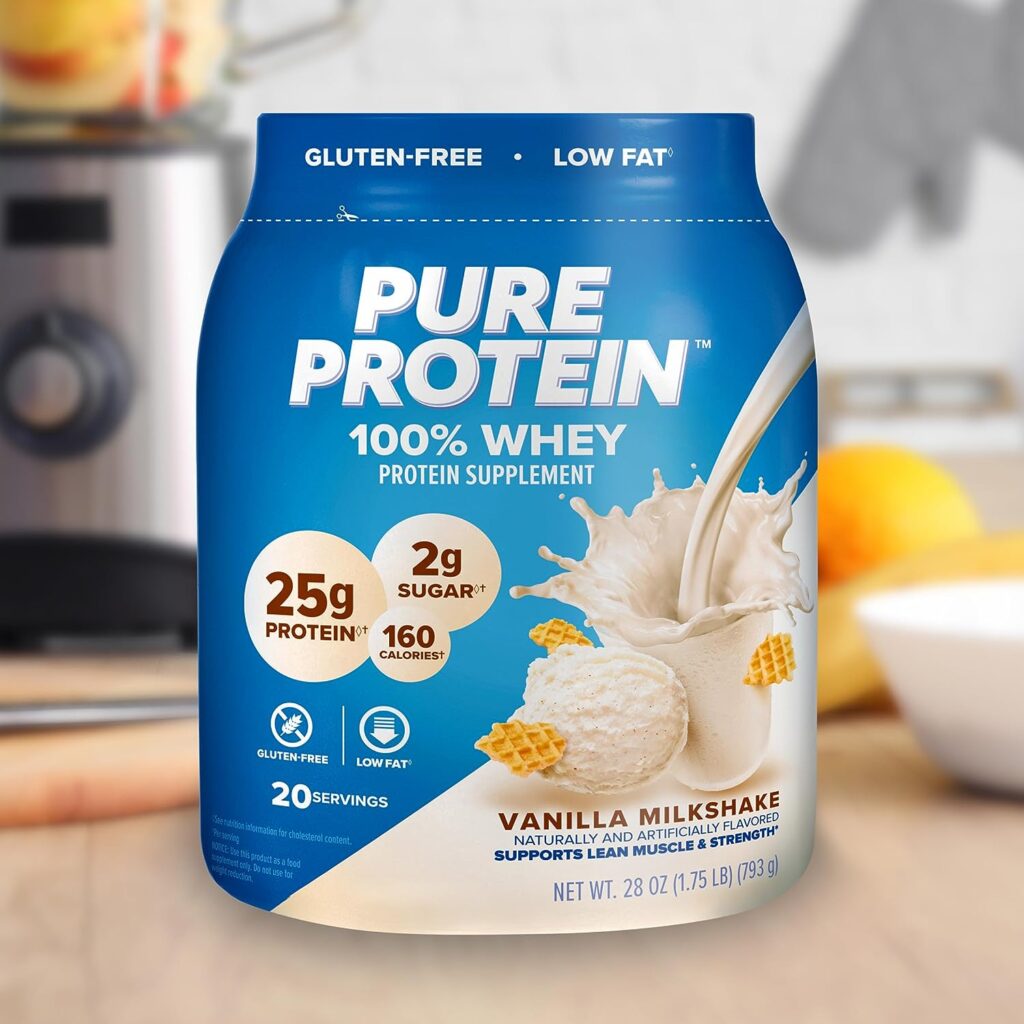 Pure Protein Powder, Whey, High Protein, Low Sugar, Gluten Free, Vanilla Cream, 1 lb (Packaging may vary)