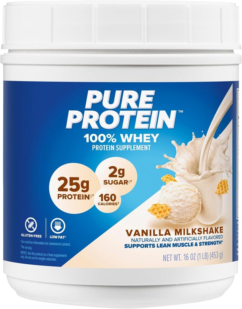 Pure Protein Powder, Whey, High Protein, Low Sugar, Gluten Free, Vanilla Cream, 1 lb (Packaging may vary)