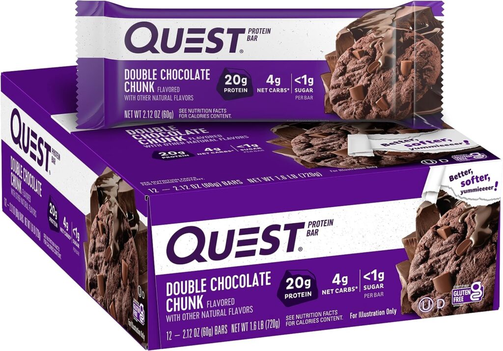 Quest Nutrition Double Chocolate Chunk Protein Bars, High Protein, Low Carb, Gluten Free, Keto Friendly, 12 Count