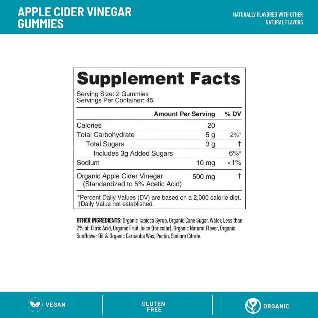 SlimFast Apple Cider Vinegar Gummies, Dietary Supplement with 500mg Organic Apple Cider Vinegar per Serving, Crisp Apple Flavor, 45 Servings (Packaging May Vary)