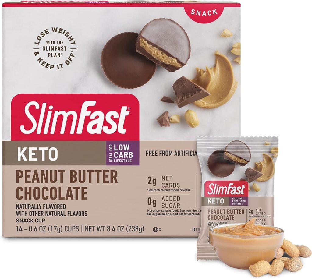 SlimFast Low Carb Chocolate Snacks, Keto Friendly for Weight Loss with 0g Added Sugar  3g Fiber, Peanut Butter Chocolate, 14 Count Box (Packaging May Vary)