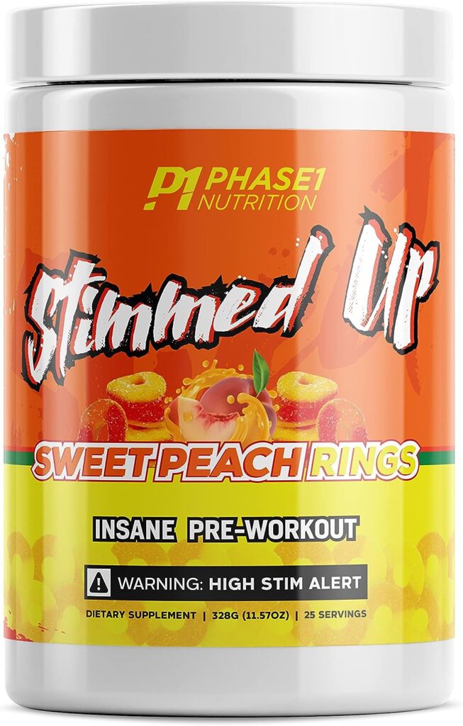 Stimmed Up Insane Pre Workout 325mg Caffeine for Hyper Focus, Energy Boost, and Extreme Pumps- High Stim Preworkout with Beta Alanine, Caffeine with no Artificial Flavor (Sweet Peach Rings)