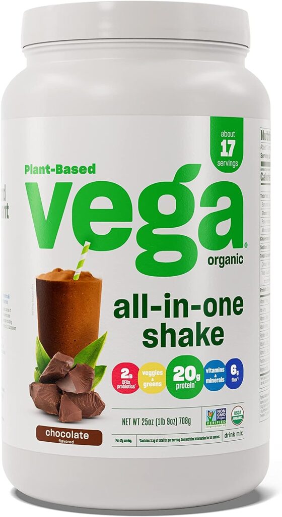 Vega Organic All-in-One Vegan Protein Powder, Chocolate - Superfood Ingredients, Vitamins for Immunity Support, Keto Friendly, Pea Protein for Women  Men, 1.6 lbs (Packaging May Vary)