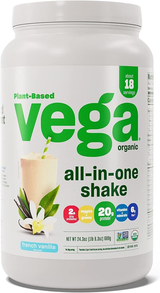 Vega Organic All-in-One Vegan Protein Powder, French Vanilla -Superfood Ingredients, Vitamins for Immunity Support, Keto Friendly, Pea Protein for Women  Men, 1.5 lbs (Packaging May Vary)