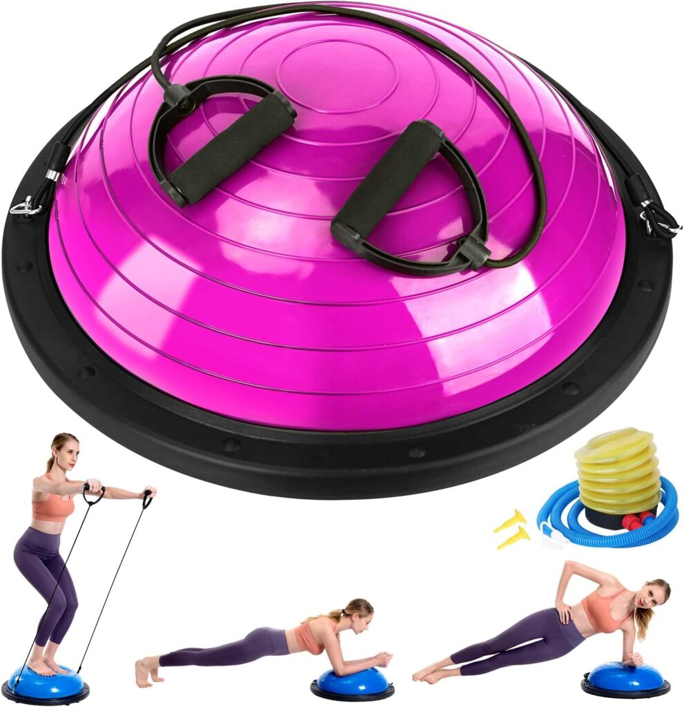 Zealty Half Balance Ball Trainer, Half Yoga Exercise Ball with Resistance Bands and Foot Pump, Balance Trainer for Stability Training, Strength Exercise Fitness, Home Gym Workout Equipment